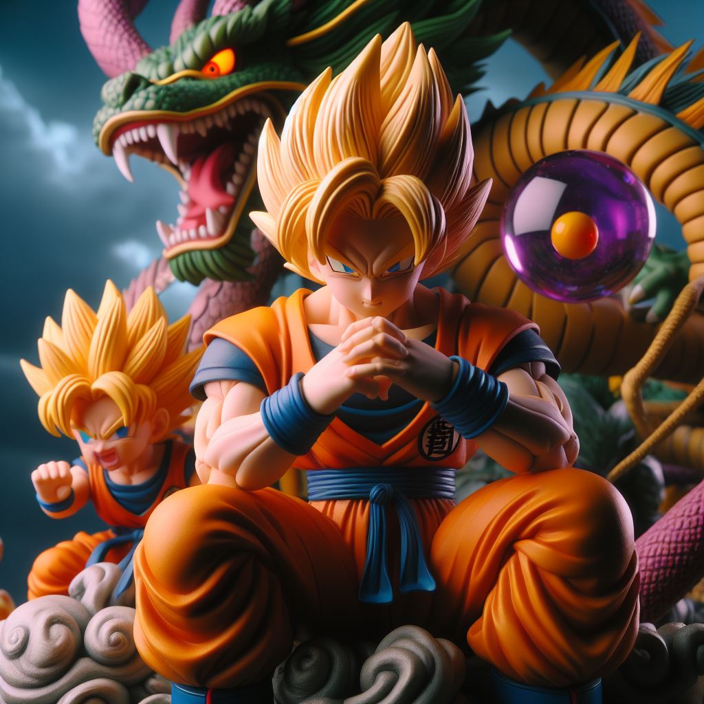 Son Goku Saiyan and Shenlong Figure