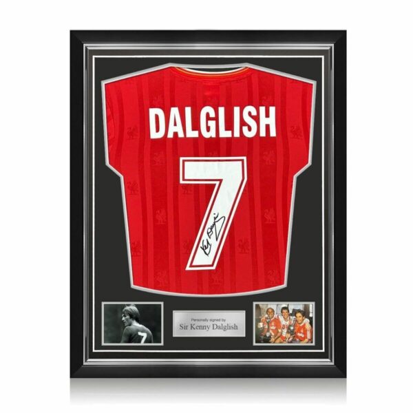 Kenny Dalglish signiertes Liverpool-Trikot. Gerahmt